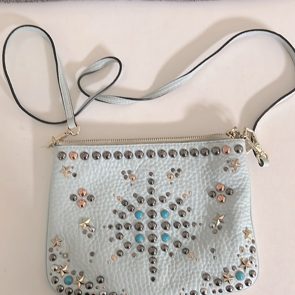 Rebecca Minkoff Pale Blue Leather Bag with stone Detailing